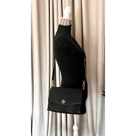 Tory Burch Black Leather and Suede Kira Handbag With Gold Logo Accents & Adjusta - Picture 13 of 13